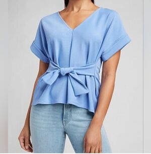 Express Ribbed Tie Front Structured Top Periwinkle Blue Size Small